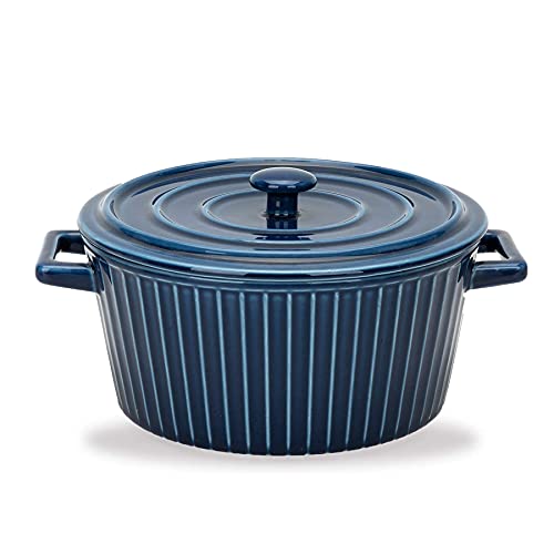 Runde blaue Keramik-Backform für Ofen, runde Auflaufform, Nudelschale, Backgeschirr mit Griff und Deckel, 1,1 l, Blau Runde blaue Keramik-Backform für Ofen, runde Auflaufform, Nudelschale, Backgeschirr mit Griff und Deckel, 1,1 l, Blau von PTATT
