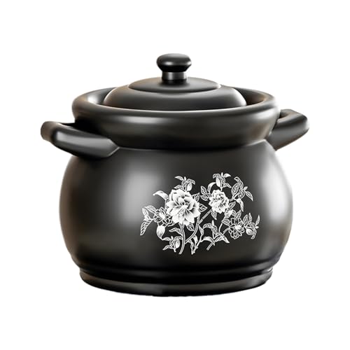 Runde schwarze Keramik-Kasserolle mit hitzebeständigem Keramikdeckel für Küche, Suppe, Reis, Fleisch, 4000 ml, schwarz, 6,5 l von PTATT