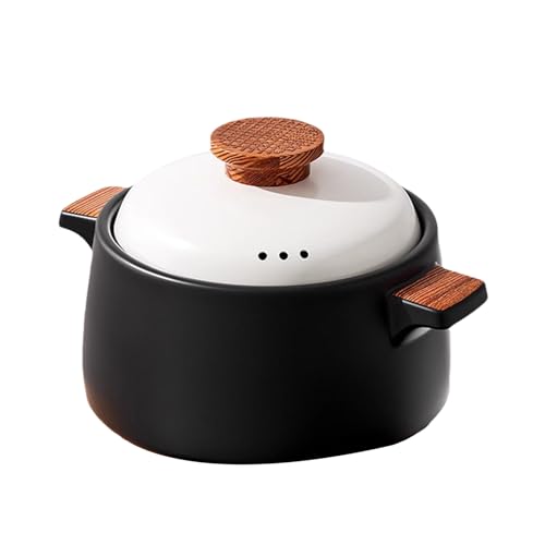 Runde schwarze Keramikkasserolle, Ton, Kochtöpfe, Kasserolle mit Deckel, hitzebeständige Keramikschalen, Deckel, Keramik-Suppentopf zum Kochen von Suppe, Reis, Fleisch, 2 l - 6 l, schwarz - 4 l von PTATT