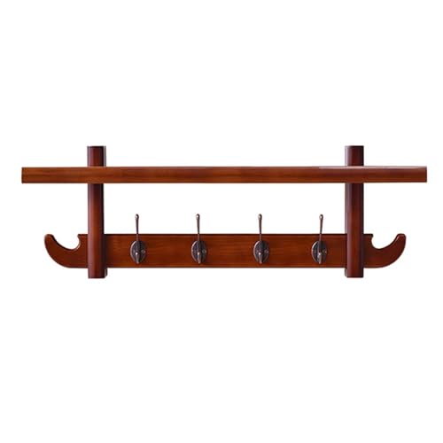Rustikale Holzgarderobe, Wandregal, Holzregal mit Kleiderhaken für Schlamm, Schlafzimmer, Küche, Bad, Hüte, Mäntel, Schals, Braun, 69 cm von PTATT