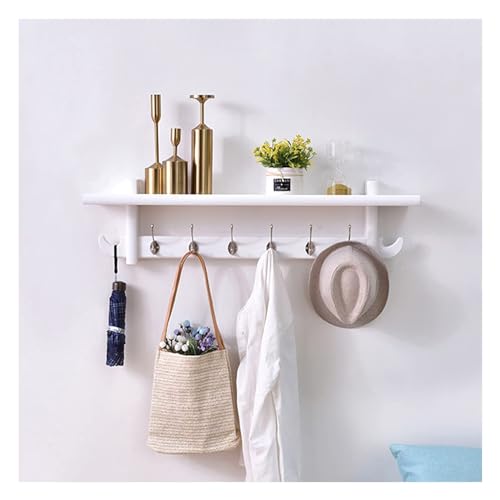 Rustikale Holzgarderobe zur Wandmontage, Holzregal mit Kleiderhaken für Schlamm, Schlafzimmer, Küche, Bad, Hüte, Mäntel, Schals, Weiß, 80 cm Rustikale Holzgarderobe zur Wandmontage, Holzregal mit Kleiderhaken für Schlamm, Schlafzimmer, Küche, Bad, Hüte, Mäntel, Schals, Weiß, 80 cm von PTATT