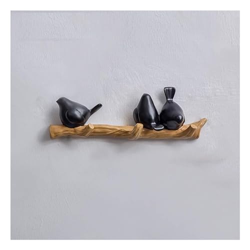 Rustikale Wandgarderobe mit Vögeln auf Baumzweig für Mäntel, Hüte, Schlüssel, Handtücher, Kleidung (2-4 Haken) Schwarz 3 von PTATT