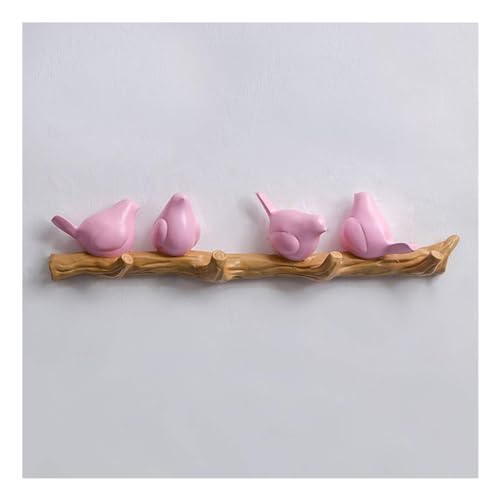 Rustikaler Wandgarderobe mit Vögeln auf Baumzweig für Mäntel, Hüte, Schlüssel, Handtücher, Kleidung (2-4 Haken) Rosa 4 von PTATT