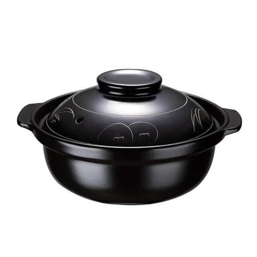 Schwarze Retro-Auflaufform mit Deckel, Suppentopf, kleiner Tontopf, flache Auflaufform, binaural mit Deckel, Keramik-Kochgeschirr, rund, irdener Topf, Überlaufschutz, schwarz, 19 cm Schwarze Retro-Auflaufform mit Deckel, Suppentopf, kleiner Tontopf, flache Auflaufform, binaural mit Deckel, Keramik-Kochgeschirr, rund, irdener Topf, Überlaufschutz, schwarz, 19 cm von PTATT