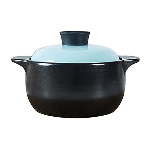 Schwarzer irdener Tontopf, Keramik, rund, schwarz, Tontopf, Keramik-Kochgeschirr mit blauem, rosafarbenem und gelbem Deckel, hitzebeständig (1,8 l, 2,5 l, 3,5 l), blau, 2,5 l von PTATT