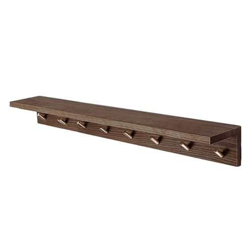 Wandgarderobe aus Holz mit 8 Haken, Hakenleiste, 80 cm lang, Kleiderhaken zum Aufhängen von Mänteln, Hüten, Handtüchern, Braun von PTATT