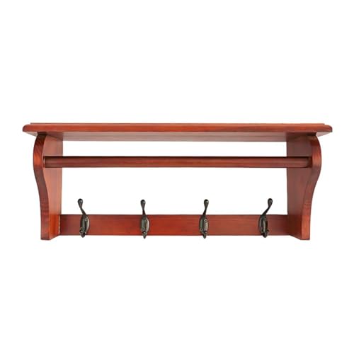 Wandmontiertes Wandregal mit Trennwand, 4–6 Haken, Hutablage, Handtuchaufhänger, Holz, Wandhaken, Aufhänger mit Heringen, Eingangsbereich, Schlafzimmer, Badezimmer, Braun, 4 Wandmontiertes Wandregal mit Trennwand, 4–6 Haken, Hutablage, Handtuchaufhänger, Holz, Wandhaken, Aufhänger mit Heringen, Eingangsbereich, Schlafzimmer, Badezimmer, Braun, 4 von PTATT