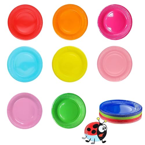 100 Stück Party Pappteller,DIY Bunt Pappteller,Geschirr Set Einwegteller,für Feste und Feiern wie Geburtstag oder Grillabend von PTBWS