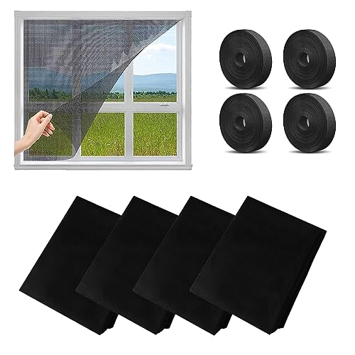 4 PCS Moskitonetze für Fenster, 1,3mx1,5m Fliegengitter für Fenster, Insektenschutz Fenster Mit 4 Rollen Selbstklebend, Fliegengitter Fenster,für Schützen die Familie vor Moskito (Schwarz) von PTBWS