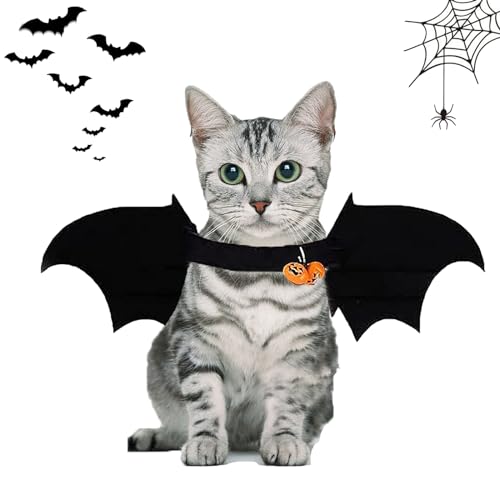 Katze Fledermaus Kostüm, Halloween Haustier Kostüm,Haustier Fledermaus Kostüm mit 2 Pumpkin Bell, Hund Fledermaus Kostüme, Haustier Fledermausflügel, Für Kleine Hunde Und Katzen von PTBWS