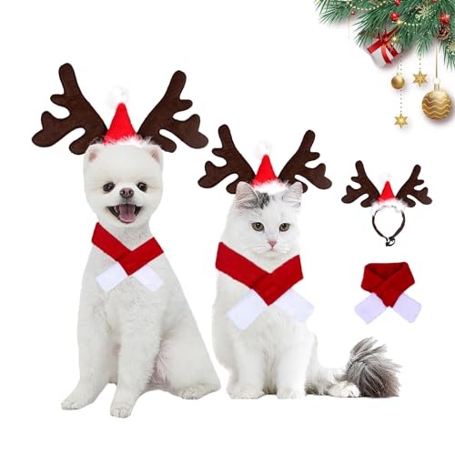 Weihnachten Haustier Stirnband,Hund Katze Rentier Geweih Weihnachtskostüm Elch Kopfbedeckung,Für Katze, Hund Haustier Weihnachtsfeier Dekoration von PTBWS