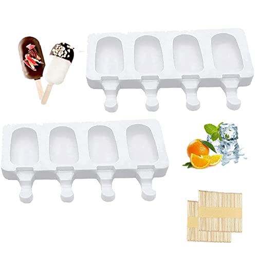 silikon Eisformen eis am stiel,2 StüCke 4 Zellen Cake Popsicle Formen Set,100 Holzstielen, und BPA, Kuchen Silikon Eisform Frei wiederverwendbar von PTBWS