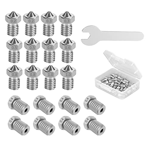 PTCinder 3D -Drucker for E3D V5 V6 Düse M6 Gewinde Hartstahl -Messing -Düsenkit for 1,75 mm Filament for E3D V5 V6 Hotend Extruder Kompetent (Color : E3D Silver 20pcs) von PTCinder