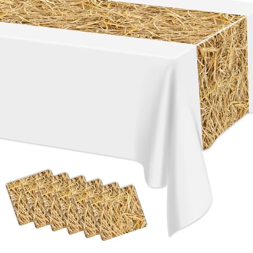 Stroh-Tischläufer, rechteckig, Bauernhof-Tischdecke, Heustapel, Tischläufer für Western-Scheunenfarm, Grillpartys, Geburtstagspartys, Dekorationen, 35 x 274 cm, 6 Stück von PTECDROTS
