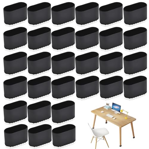 Fußkappen für Gartenstühle, 30 Stück Stuhlbeinkappen Rechteckig Schutzkappen für Stuhlbeine Stuhlbein Bodenschoner für Terrassentisch Schrank Bettmöbel Schwarz 20x40 mm von PTHDEW