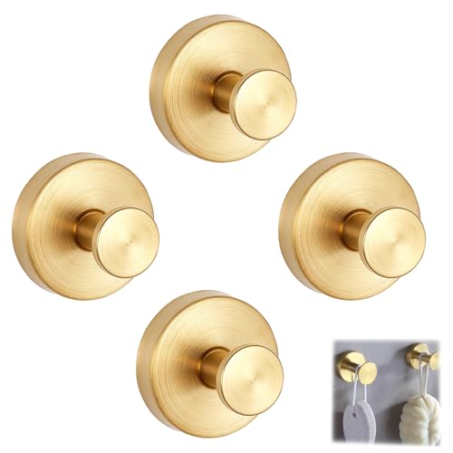 PTHDEW 4 Stück Saugnapf Haken, Saughaken Extra Stark Edelstahl Handtuchhalter Ohne Bohren Vakuum Saugnapfhaken Wandhaken für Badezimmer Küche Glatte Fenster Wand Glas (Gold) von PTHDEW