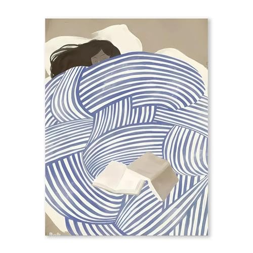 PTHEN Wandkunst-Leinwanddrucke Wandkunst, Surrealismus, Abstrakte Blaue Geometrische Linien, Frauen, HD-Leinwand-Poster, Drucke, Wohnzimmer, Schlafzimmer, Heimdekoration(J,30x40cm) von PTHEN