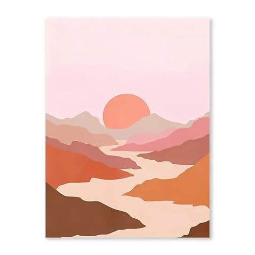 Wandkunst Leinwanddrucke Abstrakte Boho Sonne Berg Fluss Poster Kein Rahmen Leinwand Malerei Nordic Landschaft Bild Wohnzimmer Wand Kunst Dekor(G,50x70cm) von PTHEN