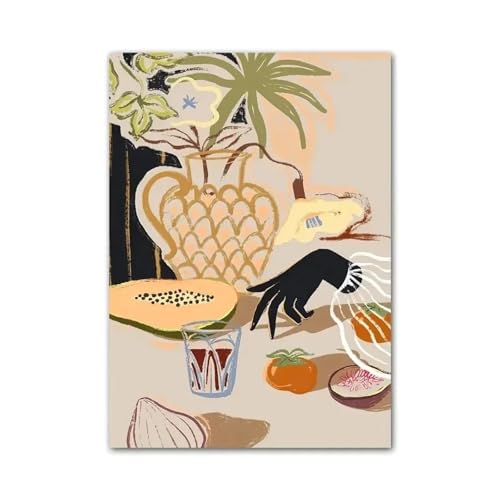 Wandkunst Leinwanddrucke Abstrakte Mädchen Hand Obst Blume Blatt Vase Wand Kunst Leinwand Malerei Nordic Poster Und Drucke Wand Bilder Für Wohnzimmer Dekor(C,40X50cm) von PTHEN