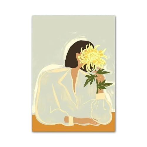 Wandkunst Leinwanddrucke Abstrakte Mädchen Hand Obst Blume Blatt Vase Wand Kunst Leinwand Malerei Nordic Poster Und Drucke Wand Bilder Für Wohnzimmer Dekor(D,40X50cm) von PTHEN