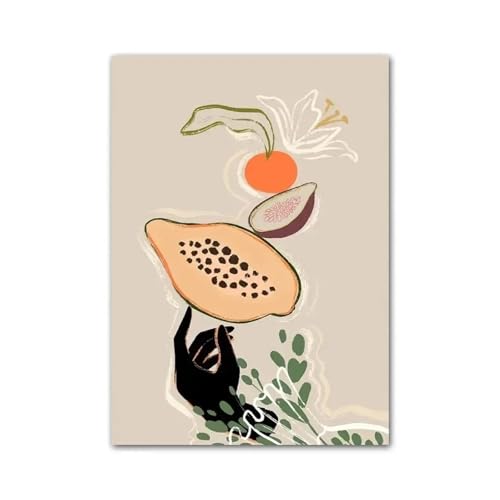 Wandkunst Leinwanddrucke Abstrakte Mädchen Hand Obst Blume Blatt Vase Wand Kunst Leinwand Malerei Nordic Poster Und Drucke Wand Bilder Für Wohnzimmer Dekor(E,50x70cm) von PTHEN