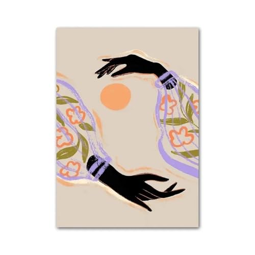 Wandkunst Leinwanddrucke Abstrakte Mädchen Hand Obst Blume Blatt Vase Wand Kunst Leinwand Malerei Nordic Poster Und Drucke Wand Bilder Für Wohnzimmer Dekor(F,40x60cm) von PTHEN