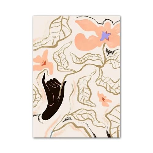 Wandkunst Leinwanddrucke Abstrakte Mädchen Hand Obst Blume Blatt Vase Wand Kunst Leinwand Malerei Nordic Poster Und Drucke Wand Bilder Für Wohnzimmer Dekor(G,30x40cm) von PTHEN