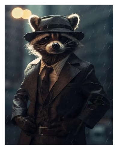 Wandkunst-Leinwanddrucke Anzug Tier Poster Ente Adler Panda Bär Waschbär Hirsch Fuchs Leinwand Malerei Drucke Wand Kunst Bilder Room Home Decor(J,40x50cm) von PTHEN