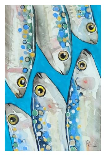 Wandkunst Leinwanddrucke Bunte Fisch Ozean Tier Poster Sardine Hummer Kein Rahmen Druck Leinwand Malerei Wand Kunst Bild Room Bar Cafe Decor(B,20x30cm) von PTHEN