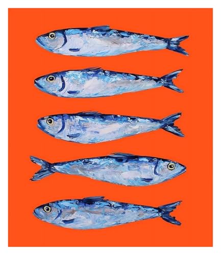 Wandkunst Leinwanddrucke Bunte Fisch Ozean Tier Poster Sardine Hummer Kein Rahmen Druck Leinwand Malerei Wand Kunst Bild Room Bar Cafe Decor(C,20x30cm) von PTHEN
