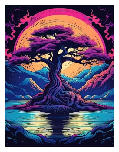 Wandkunst-Leinwanddrucke Fantasie Welt Baum Bonsai Poster Magie Fantasie Neon Drucke Leinwand Malerei Wand Kunst Bilder Hause(EIN,40x60cm) von PTHEN