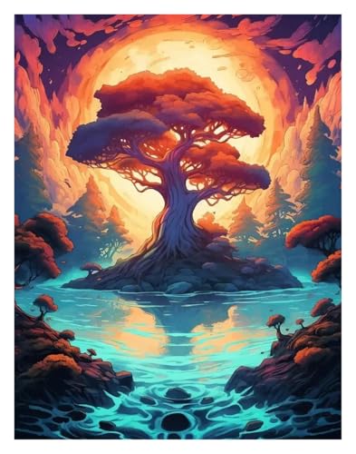 Wandkunst-Leinwanddrucke Fantasie Welt Baum Bonsai Poster Magie Fantasie Neon Drucke Leinwand Malerei Wand Kunst Bilder Hause(H,50x70cm) von PTHEN