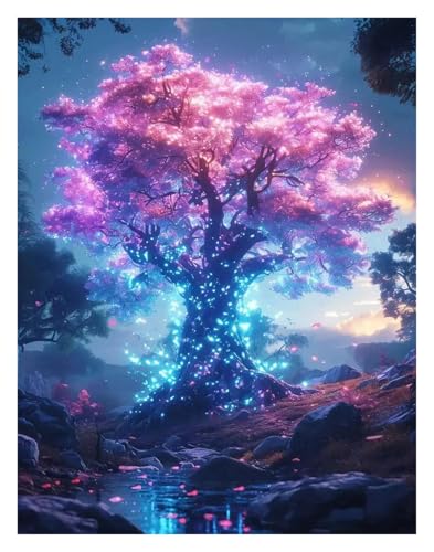 Wandkunst-Leinwanddrucke Fantasie Welt Baum Bonsai Poster Magie Fantasie Neon Drucke Leinwand Malerei Wand Kunst Bilder Hause(M,40x50cm) von PTHEN