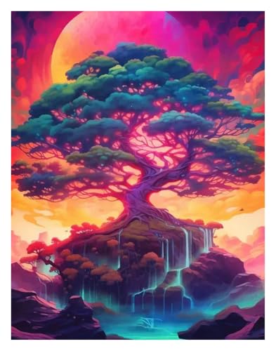 Wandkunst-Leinwanddrucke Fantasie Welt Baum Bonsai Poster Magie Fantasie Neon Drucke Leinwand Malerei Wand Kunst Bilder Hause(S,40x60cm) von PTHEN