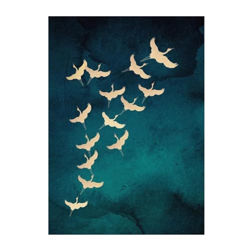 Wandkunst-Leinwanddrucke Grün Und Gold Japanische Kraniche Poster Minimalismus Leinwand Malerei Vogel Wand Kunstdruck Für Wohnzimmer Wohnkultur(EIN,20x30cm) von PTHEN