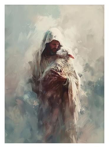 Wandkunst Leinwanddrucke Jesus Mit Verlorenen Schafen Leinwand Malerei Wand Kunst Poster Druck Für Wohnzimmer Home Zimmer Dekor(I,30x40cm) von PTHEN