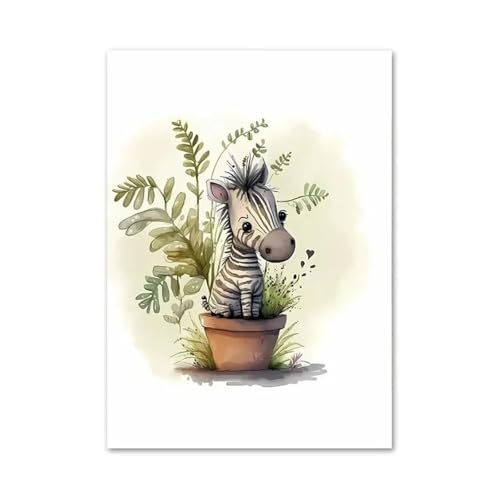 Wandkunst Leinwanddrucke Leinwand Malerei Elefant Löwe Leopard Zebra AFFE Faultier Hase Wand Kunstdruck Kindergarten Poster Cartoon Bild(B,40x60cm) von PTHEN