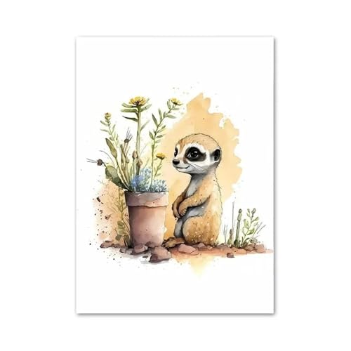 Wandkunst Leinwanddrucke Leinwand Malerei Elefant Löwe Leopard Zebra AFFE Faultier Hase Wand Kunstdruck Kindergarten Poster Cartoon Bild(E,40X50cm) von PTHEN