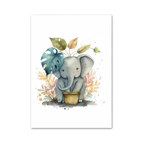 Wandkunst Leinwanddrucke Leinwand Malerei Elefant Löwe Leopard Zebra AFFE Faultier Hase Wand Kunstdruck Kindergarten Poster Cartoon Bild(EIN,30x40cm) von PTHEN