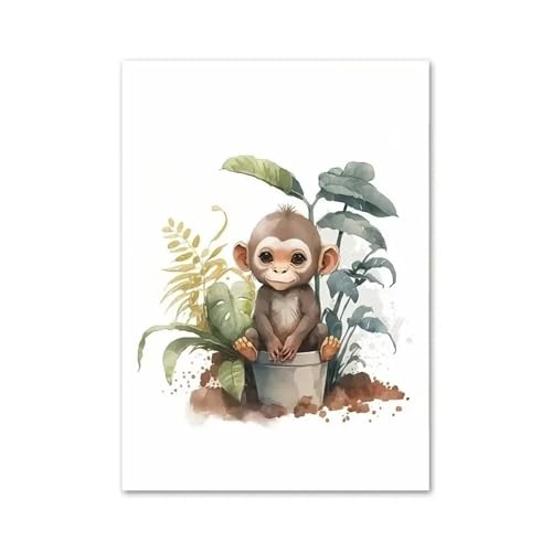 Wandkunst Leinwanddrucke Leinwand Malerei Elefant Löwe Leopard Zebra AFFE Faultier Hase Wand Kunstdruck Kindergarten Poster Cartoon Bild(F,40X50cm) von PTHEN