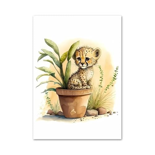 Wandkunst Leinwanddrucke Leinwand Malerei Elefant Löwe Leopard Zebra AFFE Faultier Hase Wand Kunstdruck Kindergarten Poster Cartoon Bild(G,30x40cm) von PTHEN