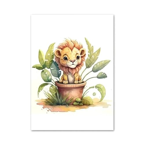 Wandkunst Leinwanddrucke Leinwand Malerei Elefant Löwe Leopard Zebra AFFE Faultier Hase Wand Kunstdruck Kindergarten Poster Cartoon Bild(H,40x60cm) von PTHEN