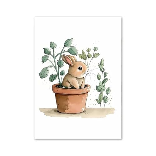 Wandkunst Leinwanddrucke Leinwand Malerei Elefant Löwe Leopard Zebra AFFE Faultier Hase Wand Kunstdruck Kindergarten Poster Cartoon Bild(I,50x70cm) von PTHEN
