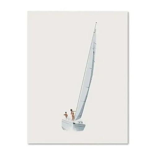 Wandkunst-Leinwanddrucke Leinwand Malerei Wand Kunst Meer Strand Landschaft Bild Segelboot Abstrakte Minimalistischen Poster Und Druck(J,50x70cm) von PTHEN