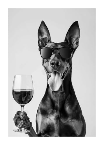 Wandkunst-Leinwanddrucke Lustige Retro Hund Trinken Champagner Tier Französisch Bulldog Golden Retriever Poster Leinwand Gemälde Wand Kunst Wohnkultur(D,40x60cm) von PTHEN