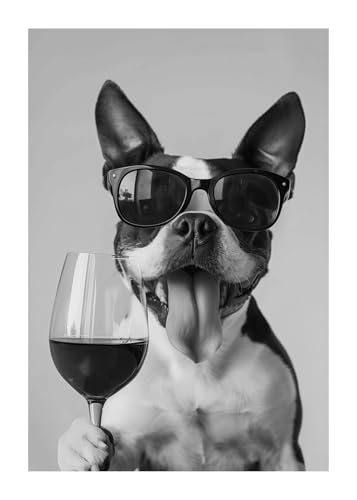 Wandkunst-Leinwanddrucke Lustige Retro Hund Trinken Champagner Tier Französisch Bulldog Golden Retriever Poster Leinwand Gemälde Wand Kunst Wohnkultur(K,30x45cm) von PTHEN