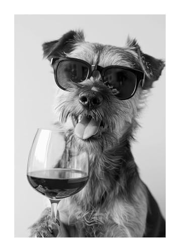 Wandkunst-Leinwanddrucke Lustige Retro Hund Trinken Champagner Tier Französisch Bulldog Golden Retriever Poster Leinwand Gemälde Wand Kunst Wohnkultur(X,50x70cm) von PTHEN