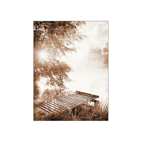 Wandkunst Leinwanddrucke Modernes Bild Für Zimmer Nordic Herbst Sonnenschein Reed Baumwolle Baum Landschaft Poster Leinwand Malerei Und Drucke Wand Kunst Wohnkultur(F,50x70cm) von PTHEN