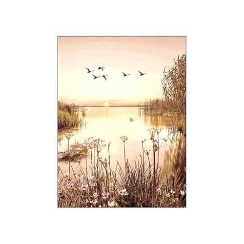 Wandkunst Leinwanddrucke Modernes Bild Für Zimmer Nordic Herbst Sonnenschein Reed Baumwolle Baum Landschaft Poster Leinwand Malerei Und Drucke Wand Kunst Wohnkultur(H,40X50cm) von PTHEN