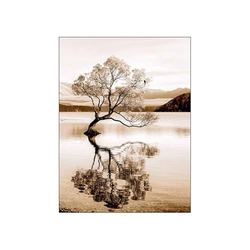 Wandkunst Leinwanddrucke Modernes Bild Für Zimmer Nordic Herbst Sonnenschein Reed Baumwolle Baum Landschaft Poster Leinwand Malerei Und Drucke Wand Kunst Wohnkultur(J,50x70cm) von PTHEN